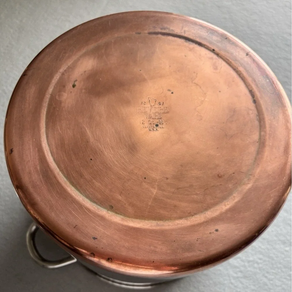 Revere Ware 12 Qt Stock Pot w/ Lid 1801 Copper Bottom Clinton IL USA Kitchen 98d